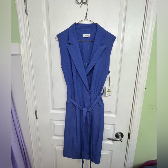 Calvin Klein Dresses & Skirts - Calvin Klein Blue Sleeveless Belted Lined Dress Size 14.  Brand New With tags!